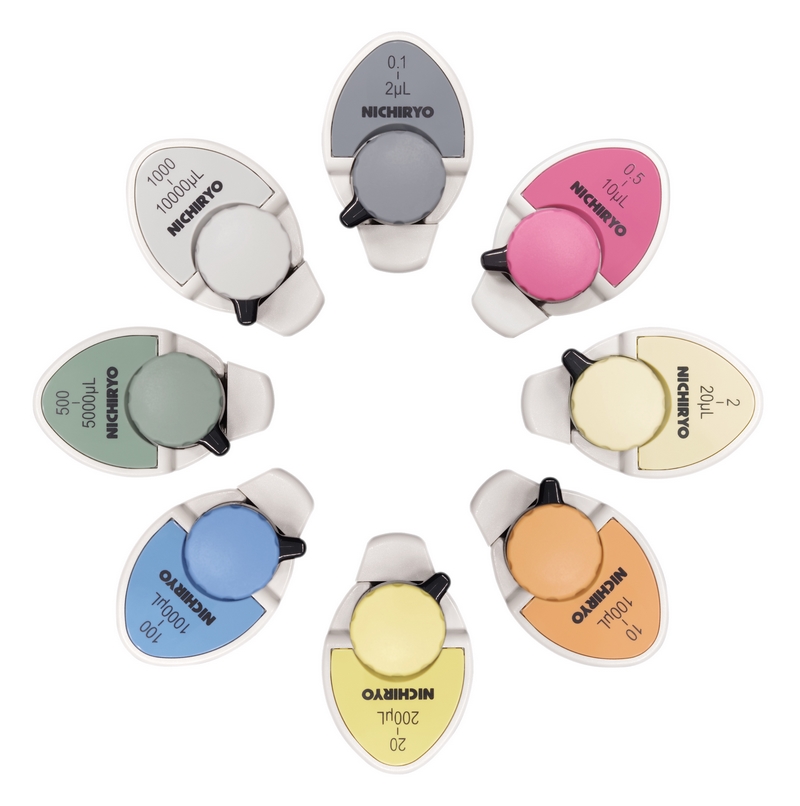 Micropipette Nichipet EXIII: riconoscimento immediato del volume in base al colore Micropipette Nichipet EXIII: riconoscimento immediato del volume in base al colore